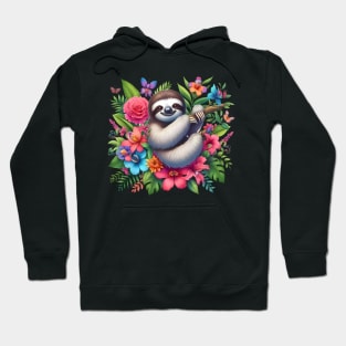 A sloth decorated with beautiful colorful flowers. Hoodie